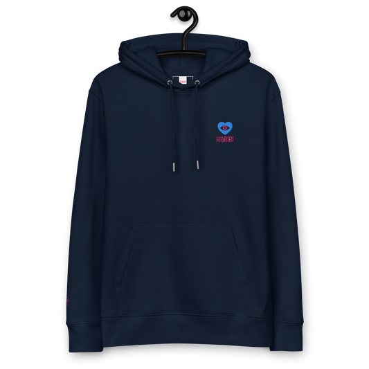 Sweat à capuche écologique unisexe - French Navy - HaBiBi/Coeur/Oeil
