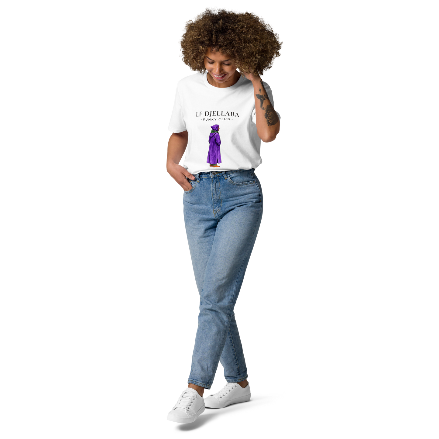 T-shirt unisexe en coton bio Blanc | Djellaba Funky Club Mauve |
