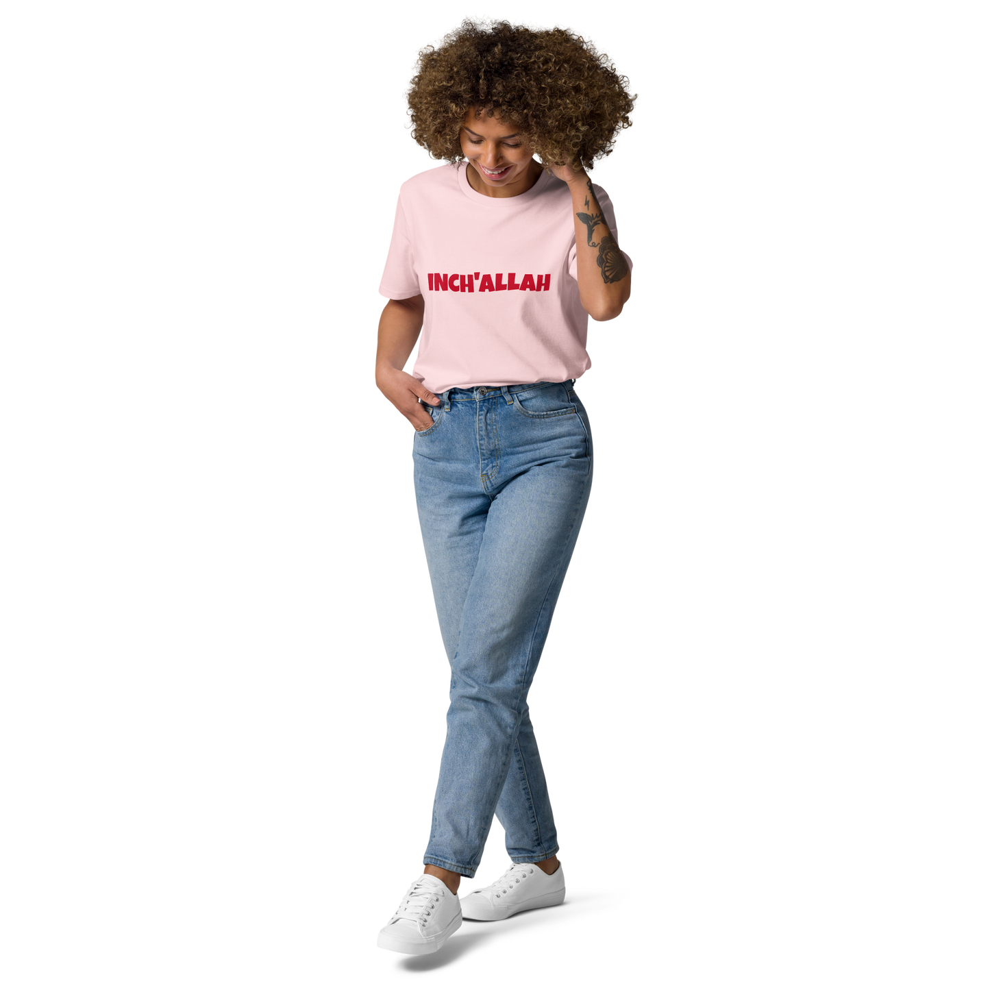 Unisex organic cotton t-shirt Pink | INCH’ALLAH red | 